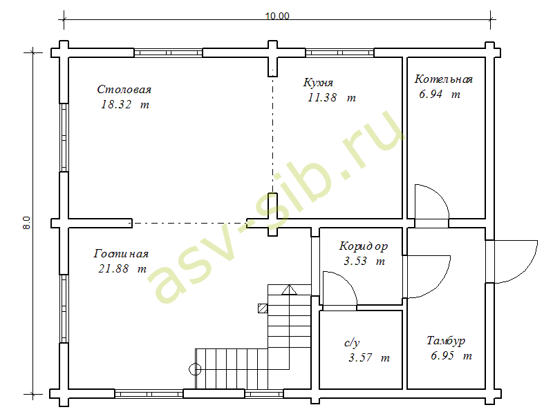 План первого этажа проекта дома из дерева Б-140.